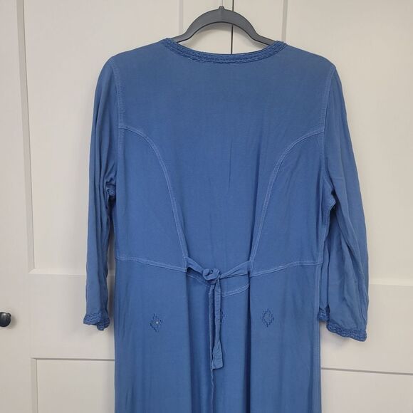 Soft Surroundings Blue V-Neck Embroidered Rayon Button Down Maxi Dress, LT - Picture 8 of 12